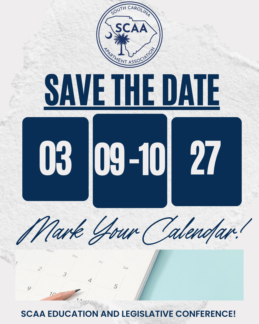 South Carolina Apartment Association | 2027 SCAA Education & Advocacy Conference | Save The Date