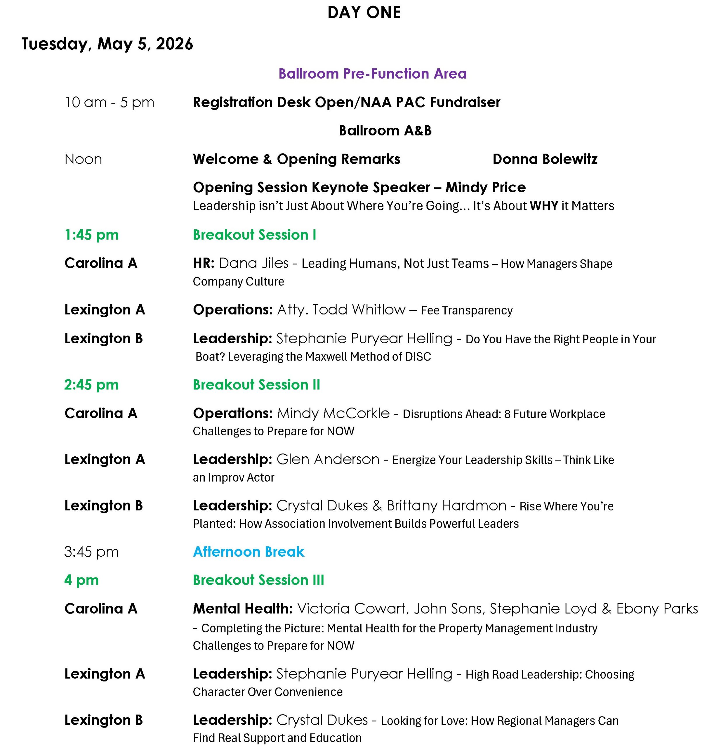 South Carolina Apartment Association | 2026 SCAA Education & Advocacy Conference | Empower. Educate. Elevate. Repeat. Inspire. | Conference Schedule Page 1