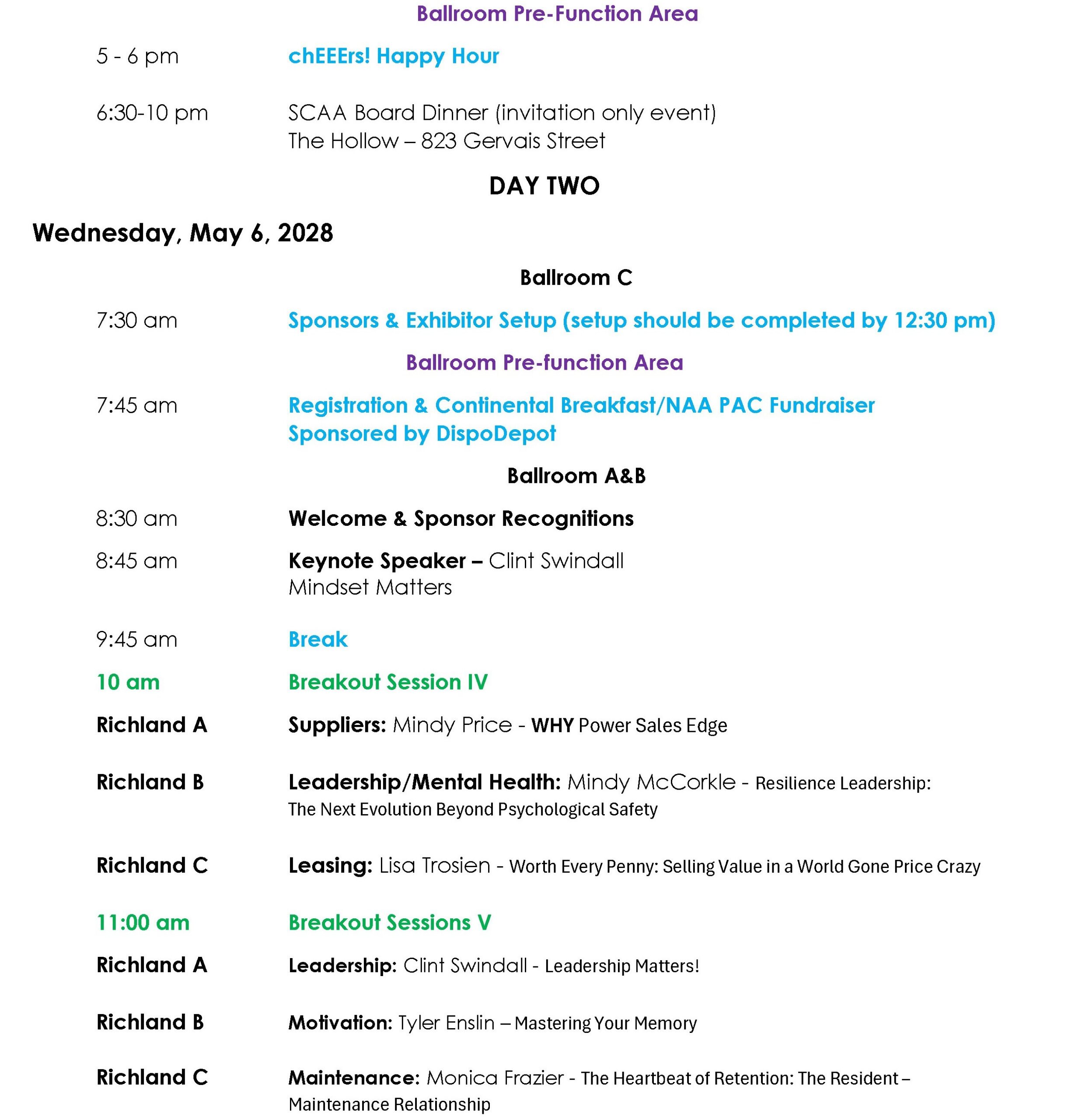South Carolina Apartment Association | 2026 SCAA Education & Advocacy Conference | Empower. Educate. Elevate. Repeat. Inspire. | Conference Schedule Page 2