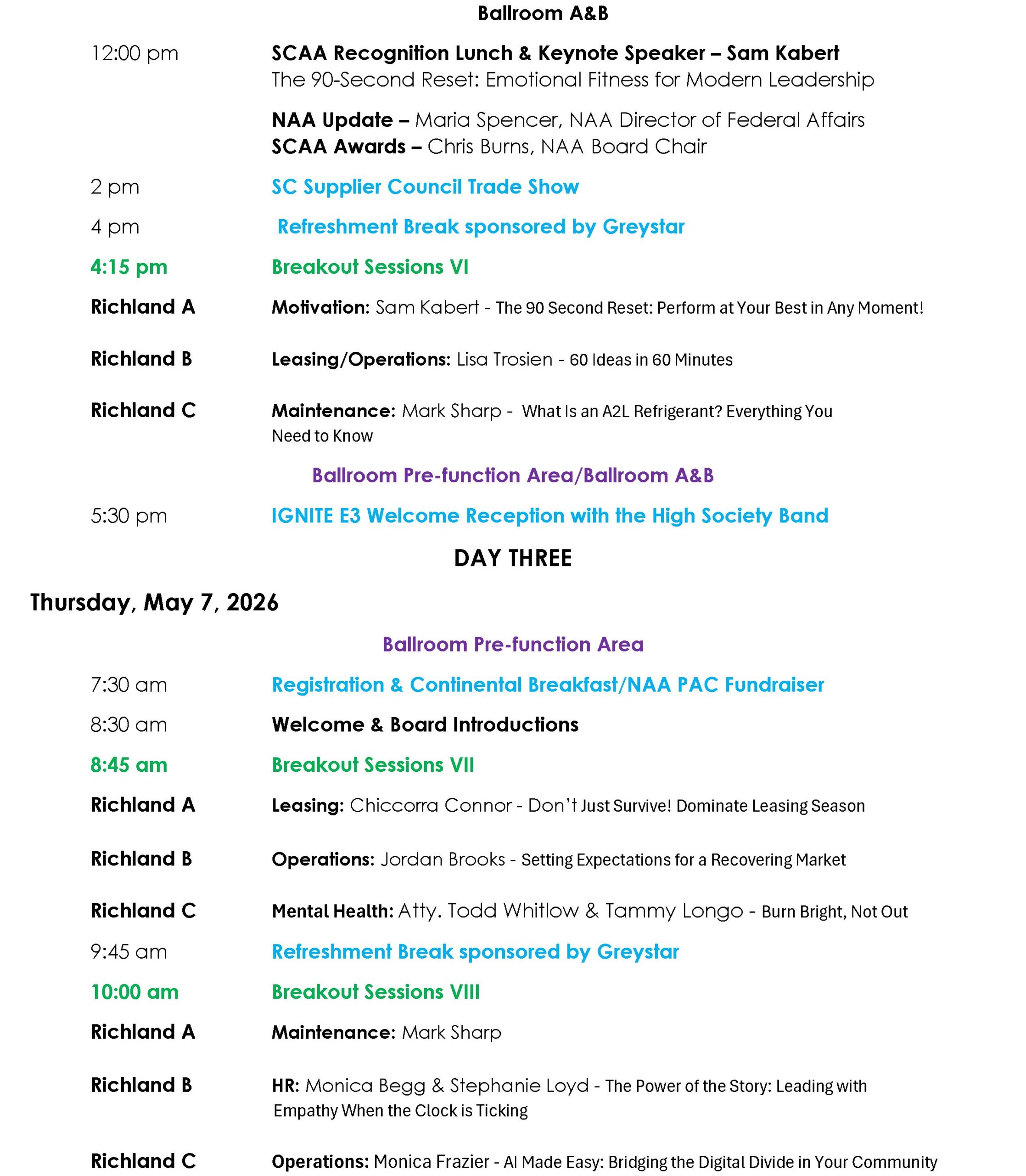 South Carolina Apartment Association | 2026 SCAA Education & Advocacy Conference | Empower. Educate. Elevate. Repeat. Inspire. | Conference Schedule Page 3